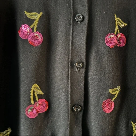 Kate Spade Sequin Cherries Black Cardigan Sweater Size L - Picture 7 of 16